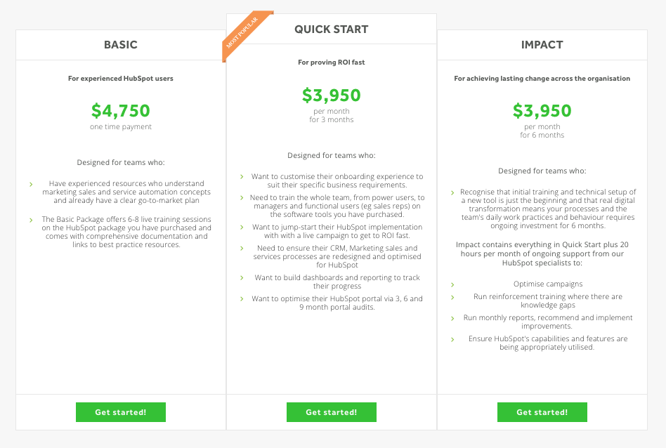 HubSpot Onboarding packages