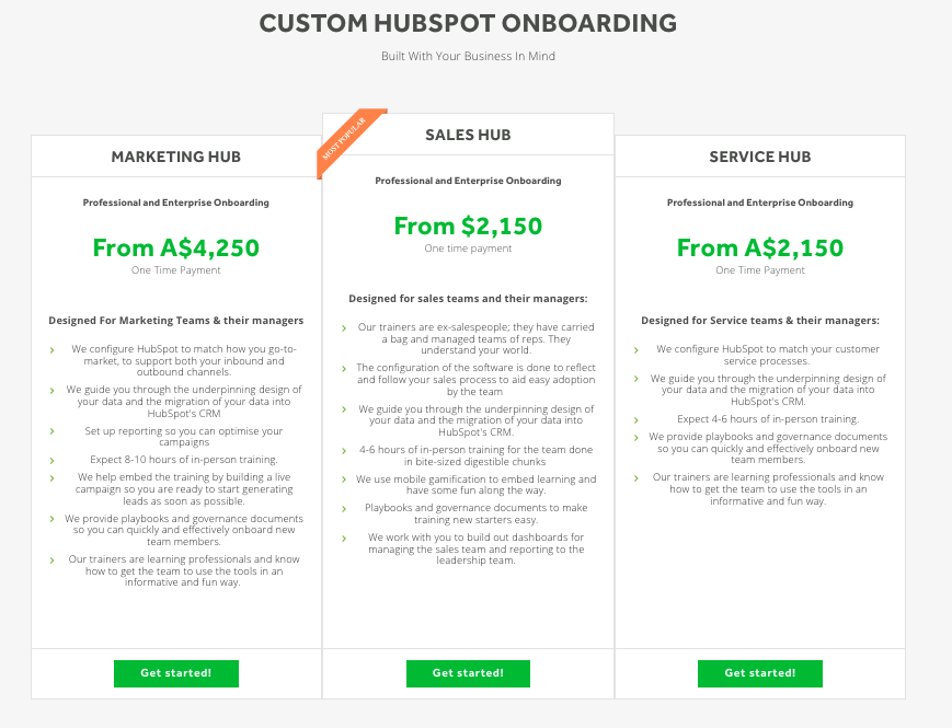 HubSpot onboarding options from g2m solutions