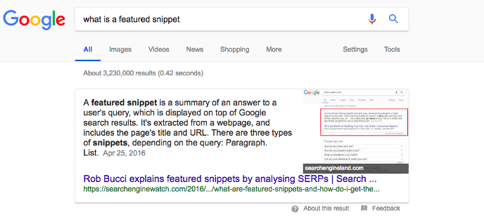 What is a featured snippet? screenshot